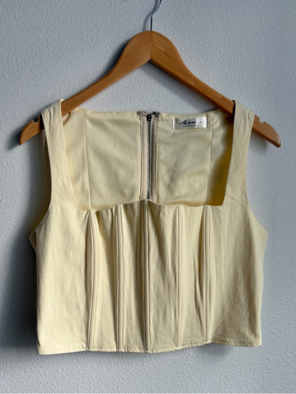 Mahina Butter Yellow Square-Neck Structured Corset Top size L